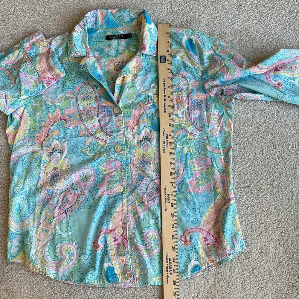 Vintage‎ Ralph Lauren Blue Pink Floral Monogram 3/4 Sleeve Pajama Top Women’s XL